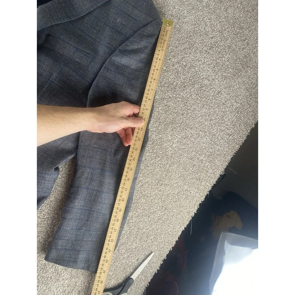 Lauren Ralph Lauren Gray/Blue Window Pane Blazer Mens 44R Wool/Silk/Linen Preppy